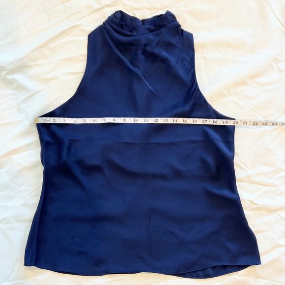 House of Harlow 1960 navy satin drape neck sleeveless blouse womens large - Picture 8 of 8
